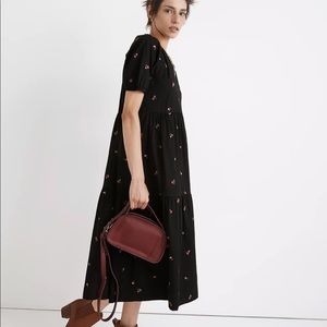 Madewell Short-Sleeve Cattail Tiered Dress in Amie Floral Small Black